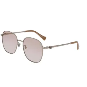 Gucci Women's Sunglasses - Silver Metal Round Shape Frame Pink Lens | GG1142SA 004