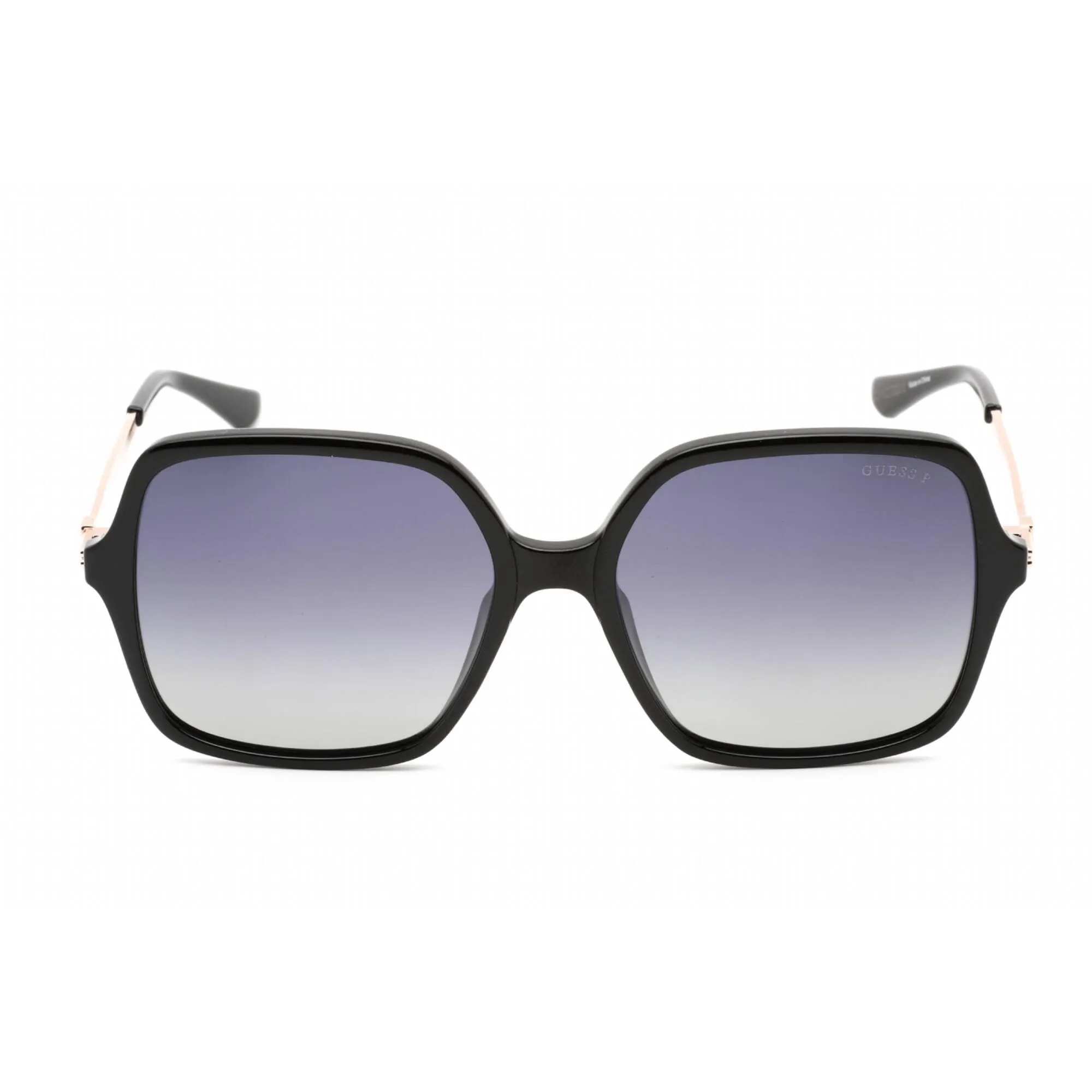 Guess Women's Sunglasses - Shiny Black Gold Plastic Rectangular Frame | GU7845 01D