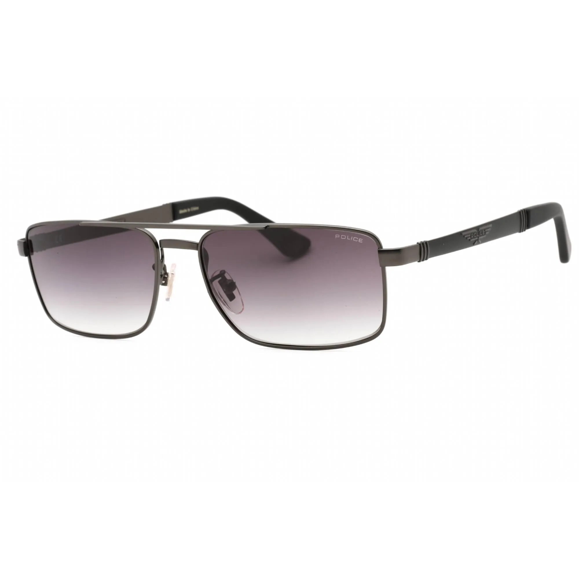 Police Men's Sunglasses - Matte Gunmetal Metal Rectangular Full Rim | SPLB43 08H5