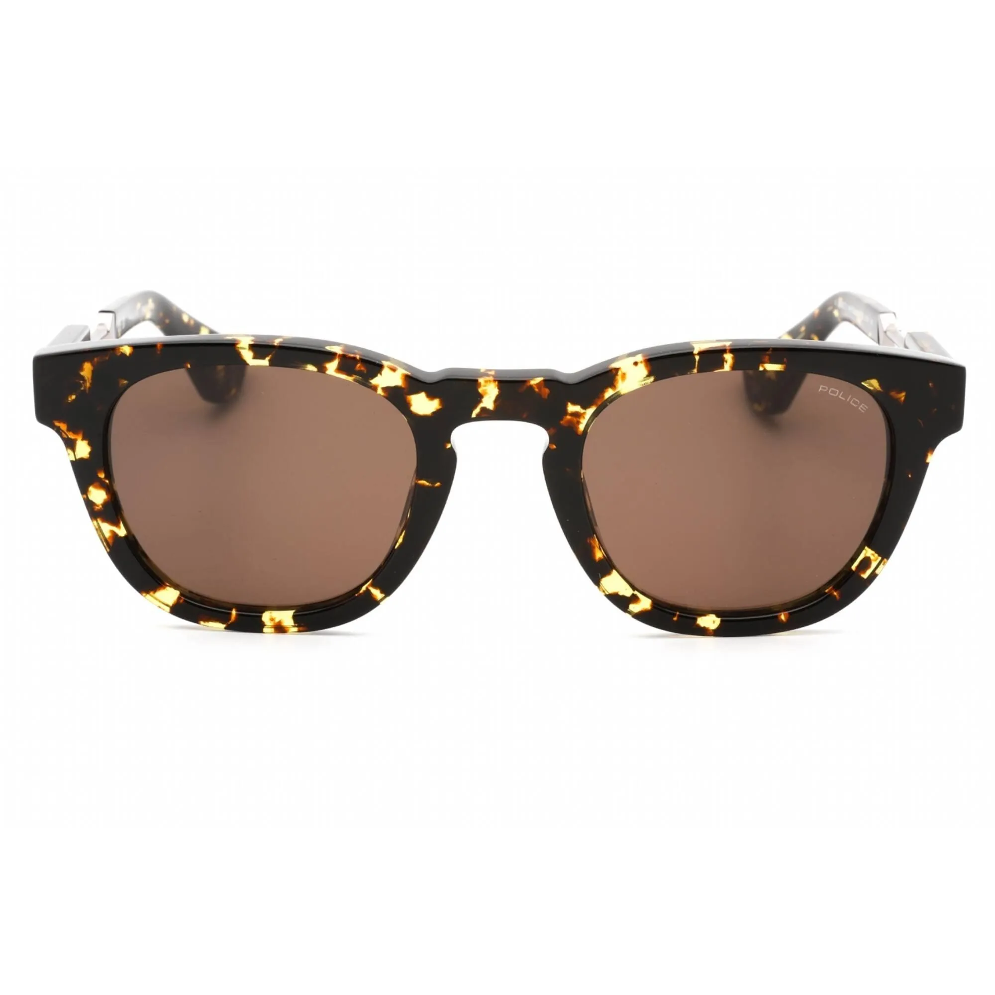Police Men's Sunglasses - Shiny Brown/Yellow Havana Acetate Round Frame | SPLF70M 0781