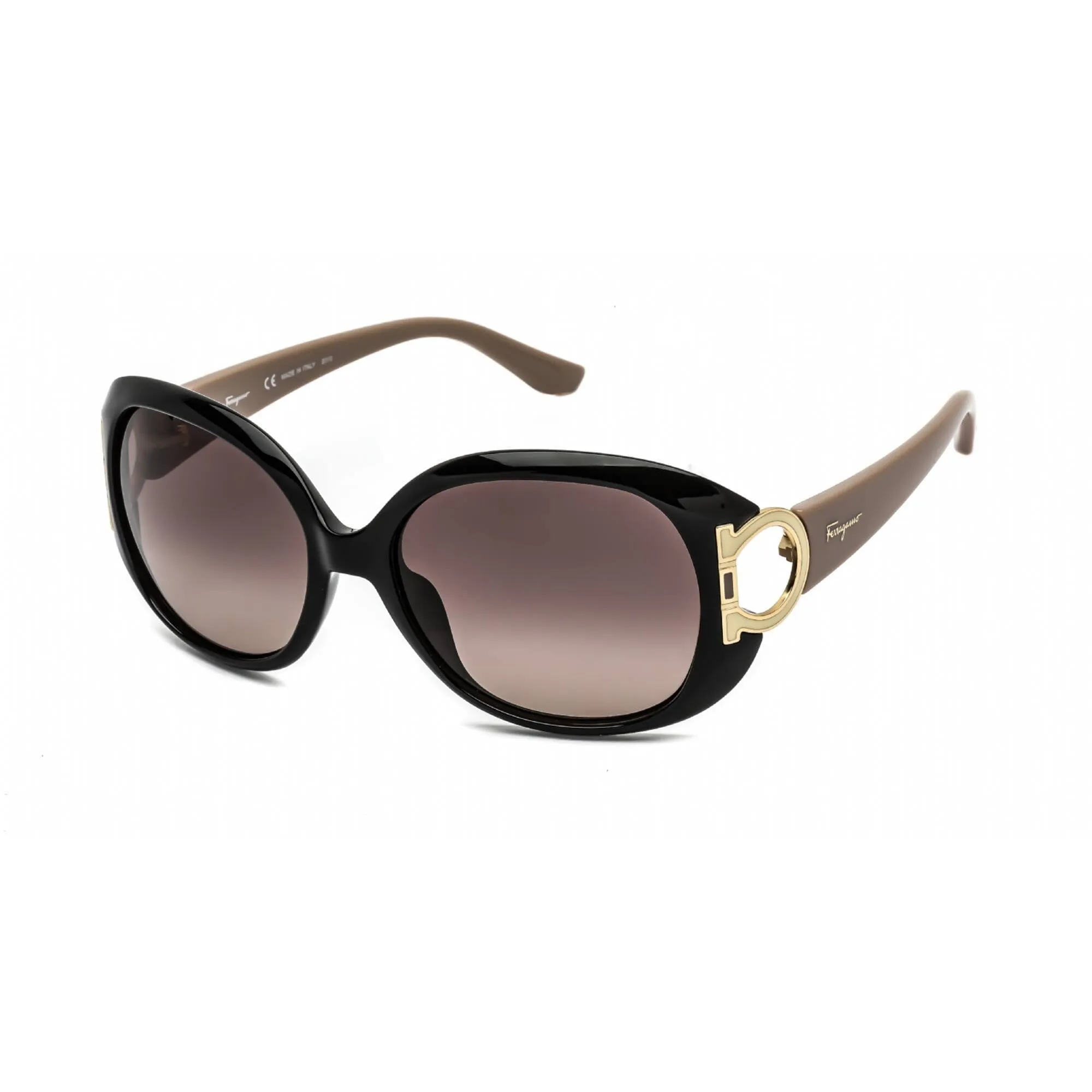 Salvatore Ferragamo Women's Sunglasses - Black/Taupe Oval Plastic Frame | SF668 001
