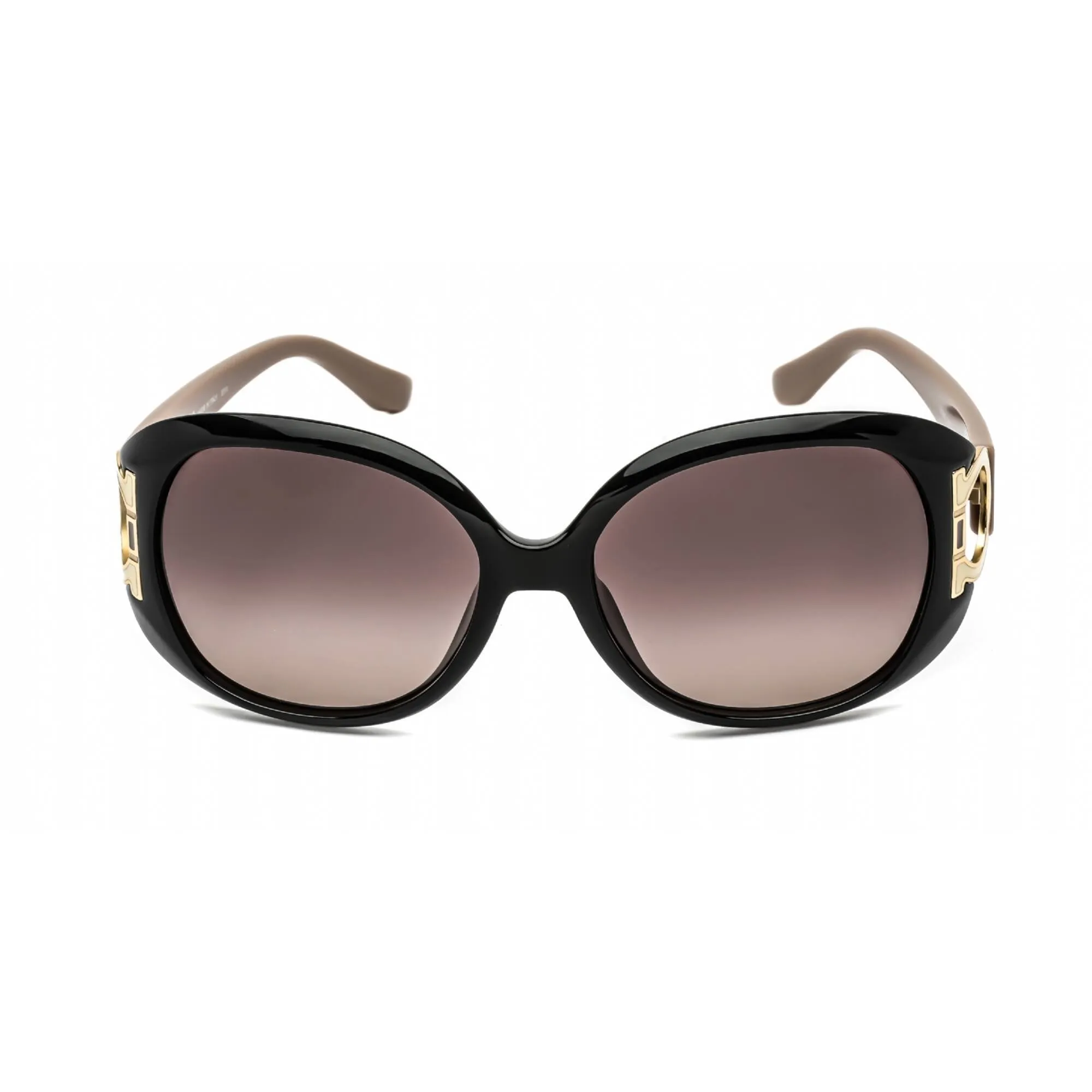 Salvatore Ferragamo Women's Sunglasses - Black/Taupe Oval Plastic Frame | SF668 001