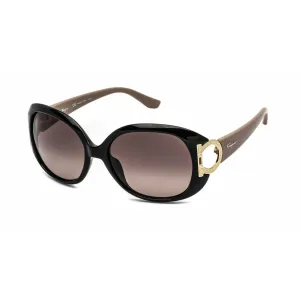 Salvatore Ferragamo Women's Sunglasses - Black/Taupe Oval Plastic Frame | SF668 001