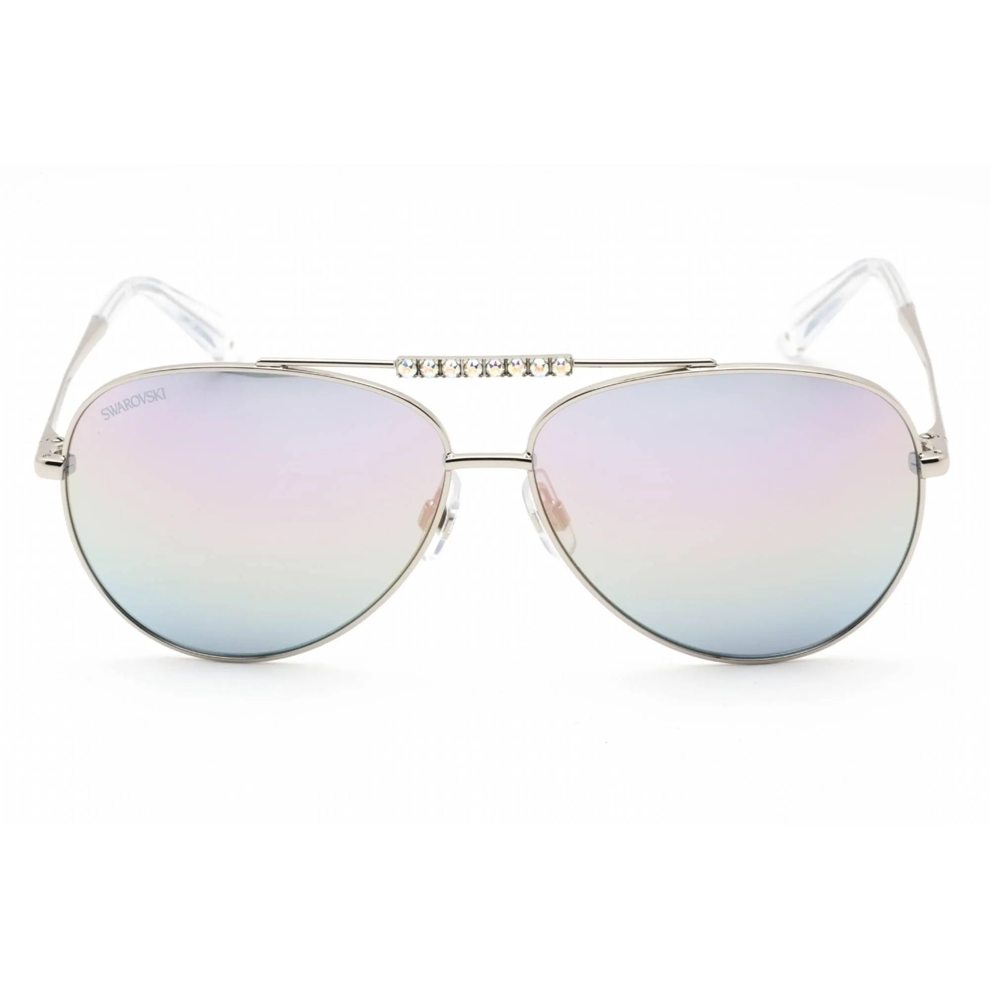 Swarovski Women's Sunglasses - Shiny Palladium Silver Metal Aviator Frame | SK0308 16Z